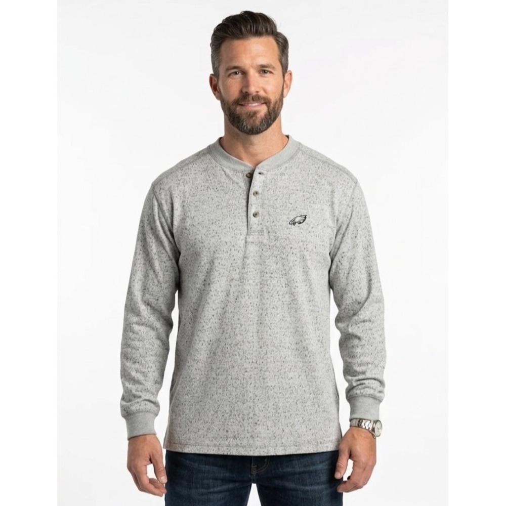 Philadelphia Eagles Henley Shirt Mens M Gray Textured Thermal Long Sleeve NFL